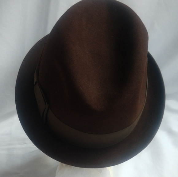 Vintage Dobbs Fifth Avenue Wool Brown Bowtie Feather Fedora Hat w/ Box - Picture 6 of 15